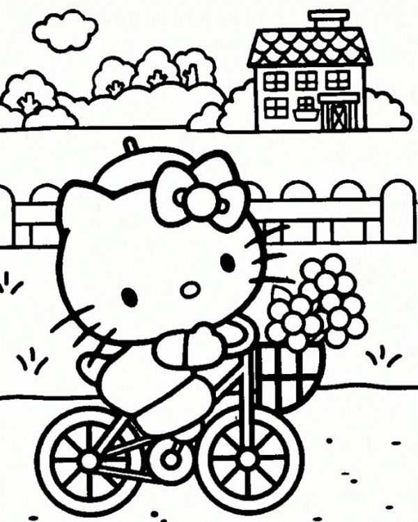 600x748 Hello Kitty Bicycle Coloring Pages