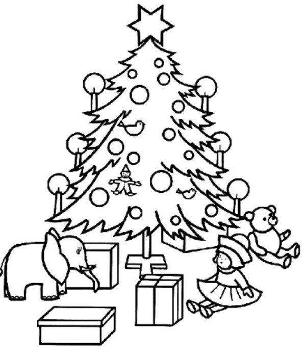 600x700 Christmas Tree Coloring Pages With Presents