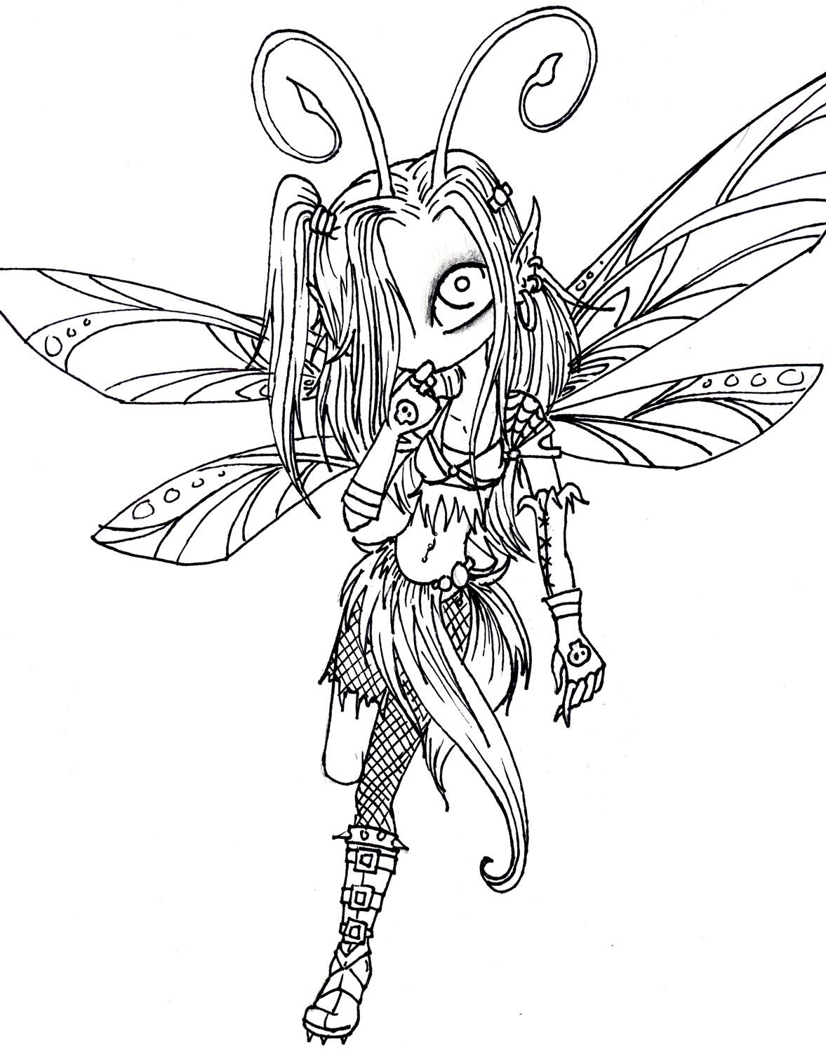 1177x1500 Marvelous Gothic Fairy Coloring Page Printable Adult Goth Image