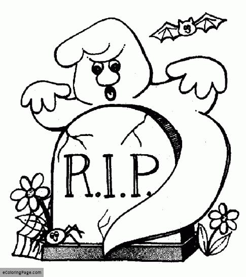 485x546 Happy Halloween Rip Ghost And Bat Coloring Page Ecoloringpage