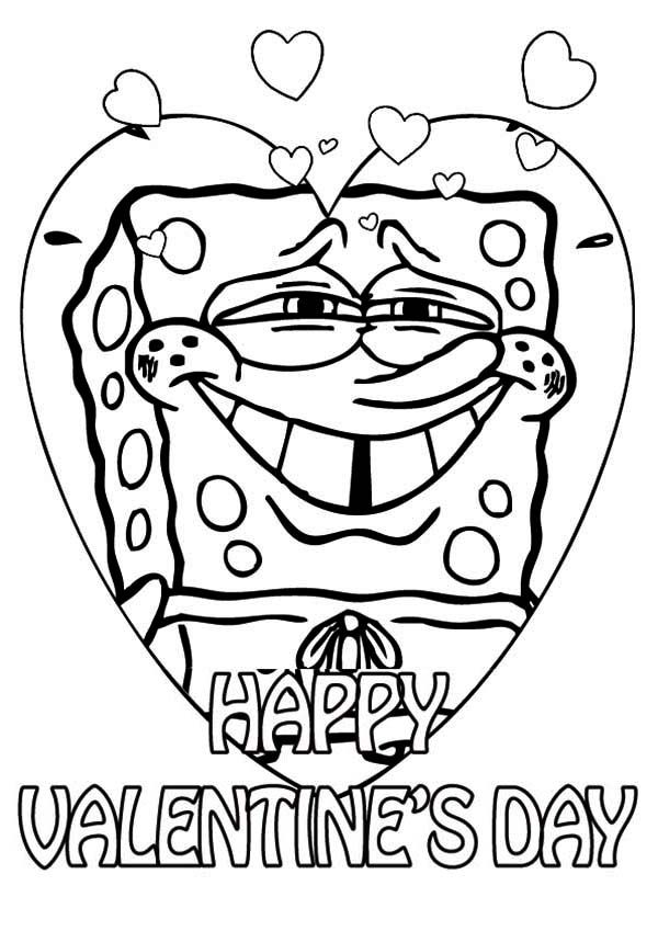 600x849 Spongebob Say Happy Valentine's Day Everyone Coloring Page Kids