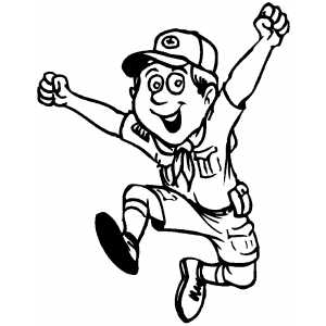 300x300 Happy Jumping Boy Scout Coloring Page