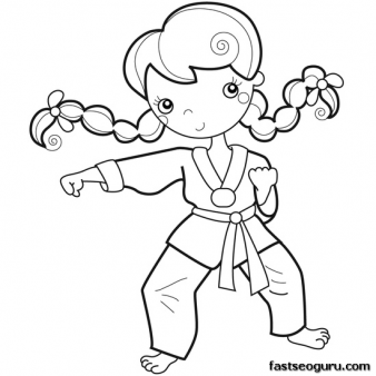 338x338 Printable Girl Training Karate Coloring Pages