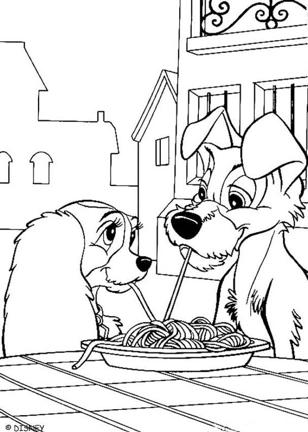 607x850 Pasta Coloring Pages Lady And Tramp Eating Spaghetti Coloring