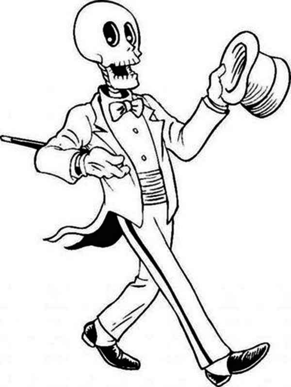 600x797 Magician Skeleton On The Show Coloring Page