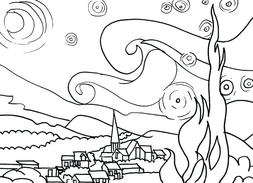 827x600 Self Portrait Coloring Page Van Coloring Pages Van The Starry