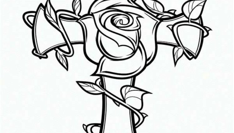 750x425 Coloring Pages Of Crosses With Roses
