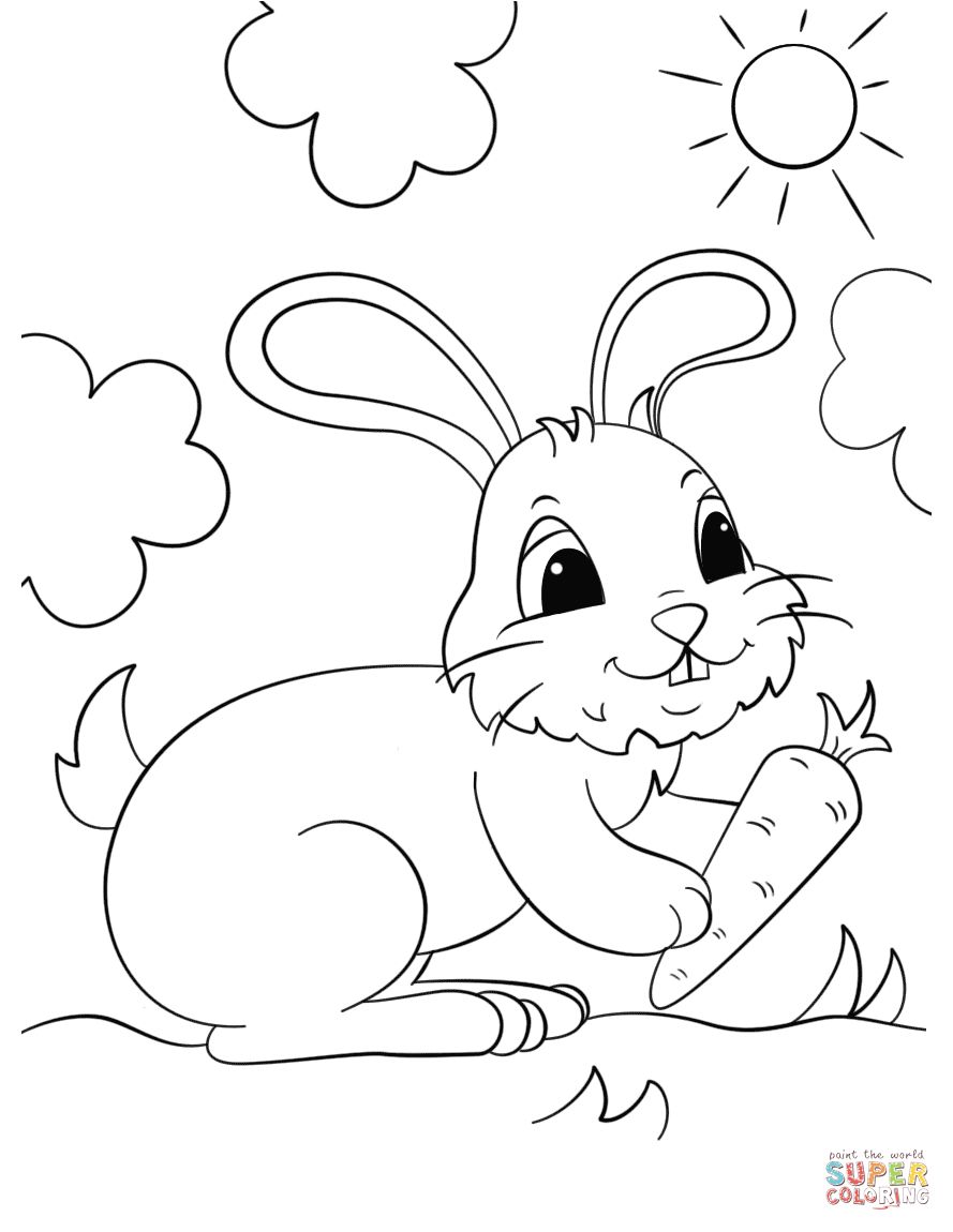 889x1150 Cute Bunny Holding A Carrot Coloring Page For Bunny Rabbit