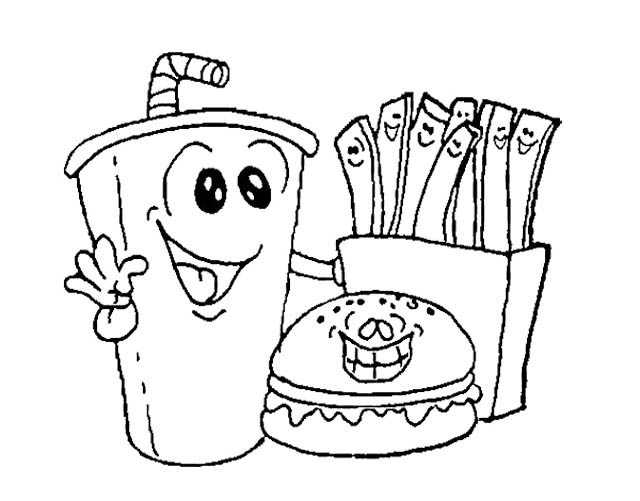 640x501 Coloring Pages Of Food And Drinks Fast Food Burger With Drink