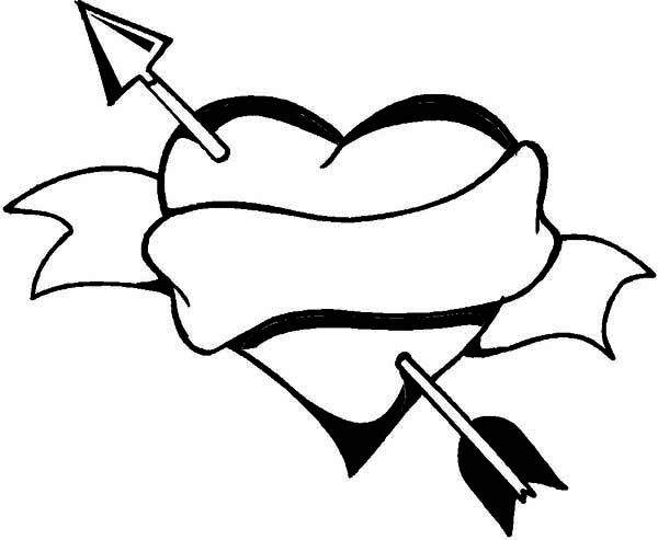 600x493 Heart And Arrow, A Classic Symbol On Valentine's Day Coloring Page