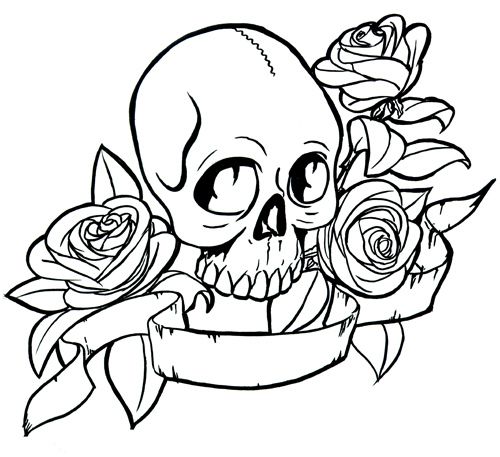 500x457 Coloring Sheets Skull Rose Flame