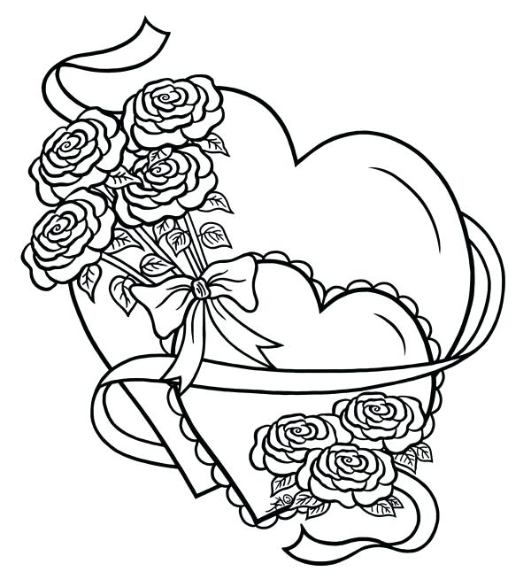 600x663 Coloring Pictures Of Hearts And Roses Heart And Roses Coloring