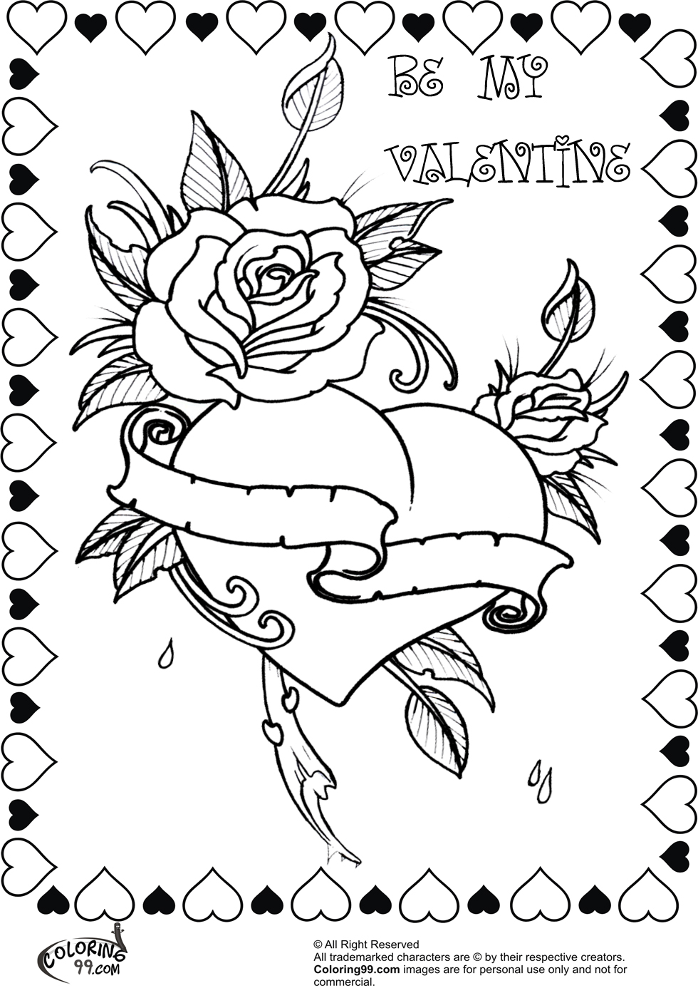 980x1400 Images Of Love Heart Roses Coloring Pages