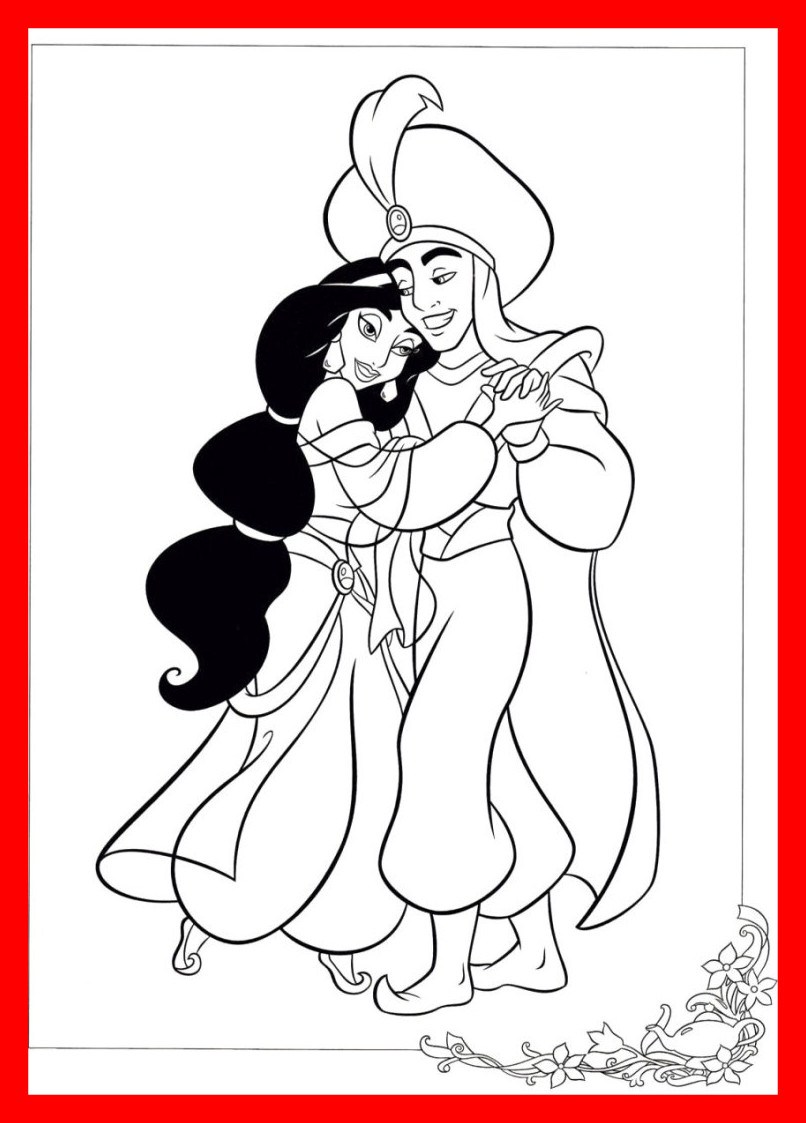 806x1123 Incredible Jasmine Dancing With Aladdin Coloring Pages Image