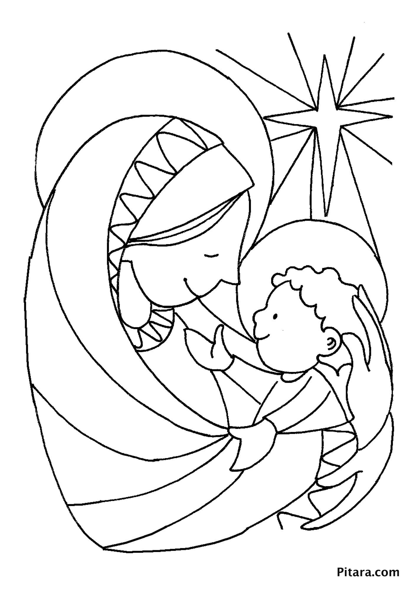 1400x2000 Mother Mary With Baby Jesus Coloring Page For In Manger