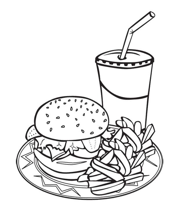 600x739 Printable Junk Food Burger And Drink Coloring Page For Kids