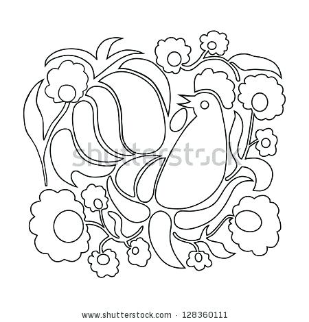 450x470 Polish Coloring Pages Rooster And Flowers On A White Background
