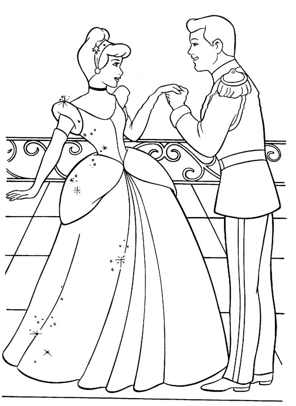 600x823 Beautiful Cinderella Dance With Prince In Disney Coloring Pages