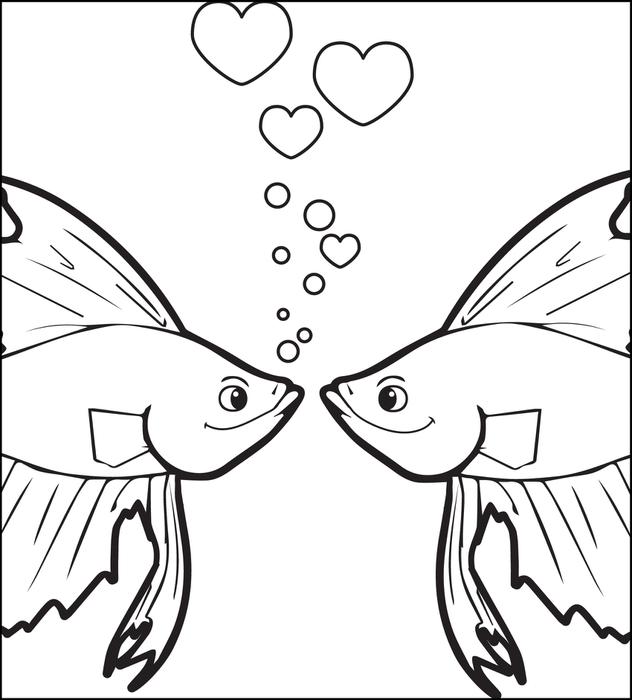 632x700 Kissing Fish Coloring Pages Free Printable Kissing Fish Valentines