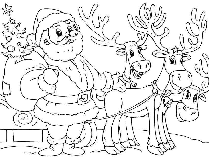 821x620 Printable Santa And Reindeer Coloring Page