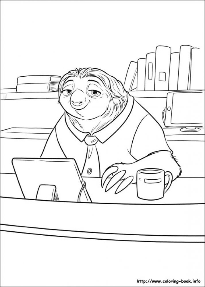 714x1000 Flash Behind His Desk Difficult Disney Zootopia Coloring Pages