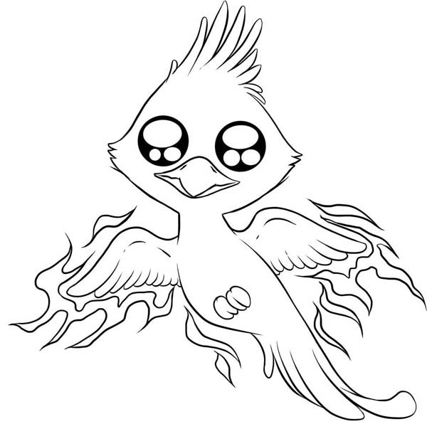 600x596 Cute Chibi Phoenix Coloring Page