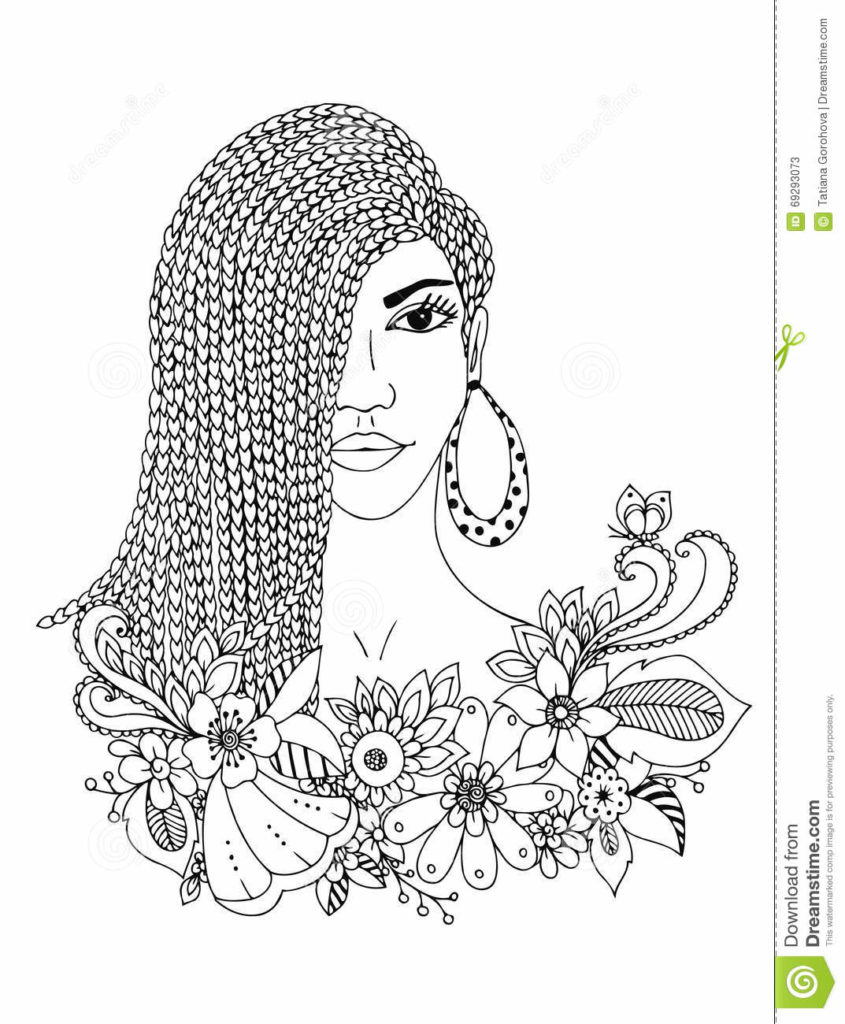 845x1024 Vector Illustration Zentangl Portrait African American Woman