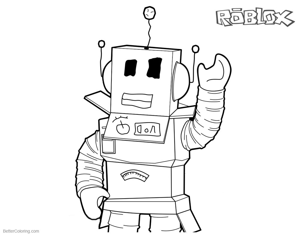 1000x780 Roblox Coloring Pages Robot Line Art