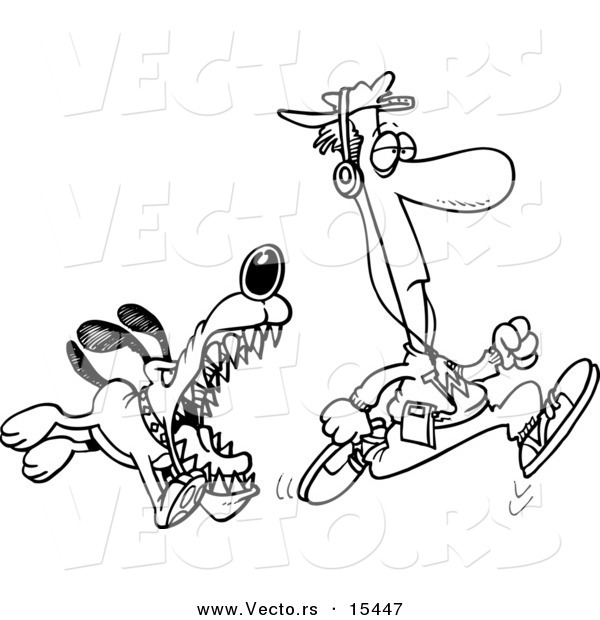 600x620 Vector Of A Cartoon Dog Chasing An Anaware Runner