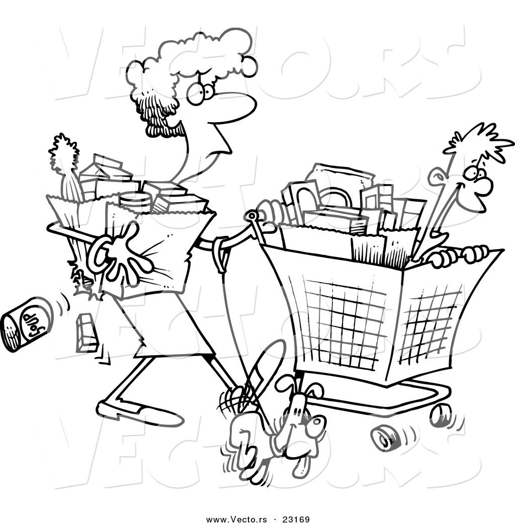 1024x1044 Vector Of A Cartoon Woman Shopping With Her Son