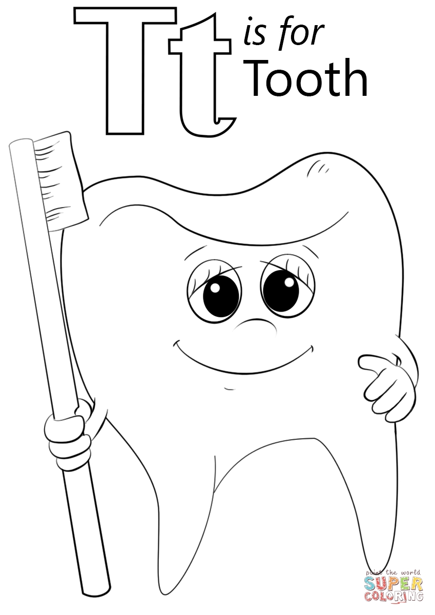 849x1200 T Coloring Pages Letter Is For Tooth Page Free Printable
