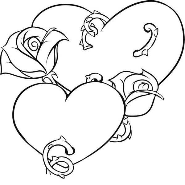 600x602 Coloring Pages Of Hearts And Roses Picture Of Hearts And Roses