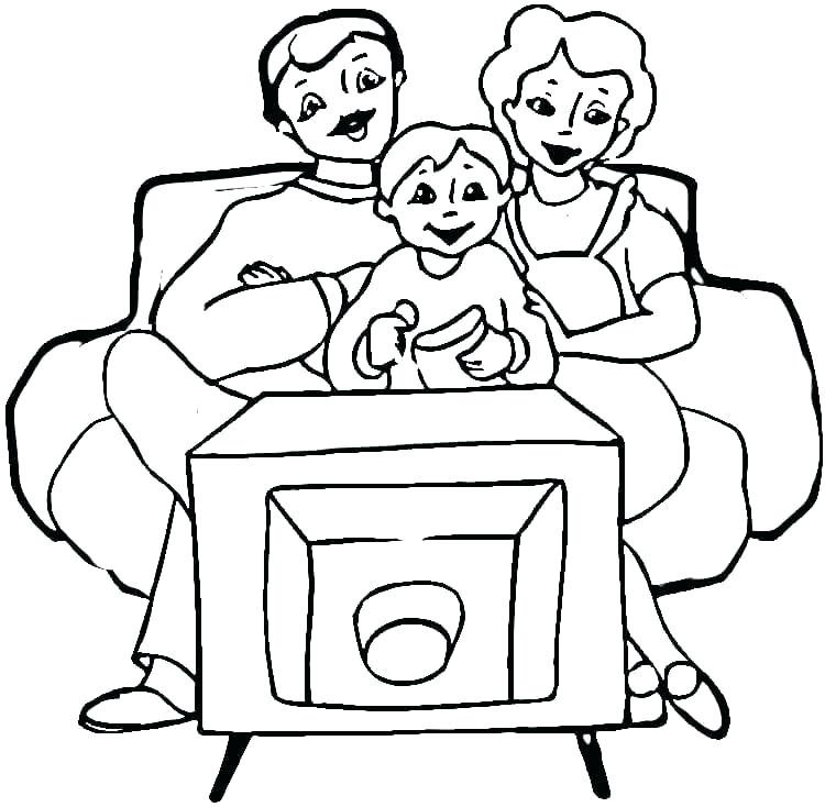 750x734 Tv Coloring Pages Coloring Pages Family In Front Of Furniture