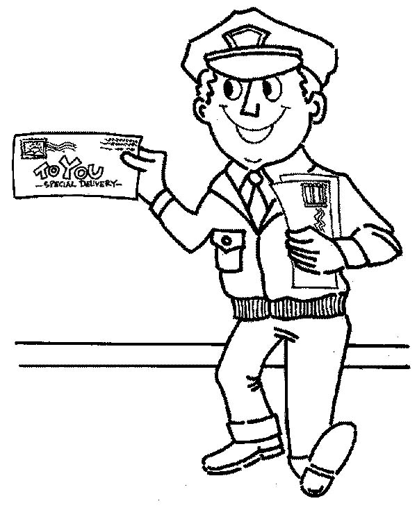 600x735 Mr Postman Is Smiling In Community Helpers Coloring Page