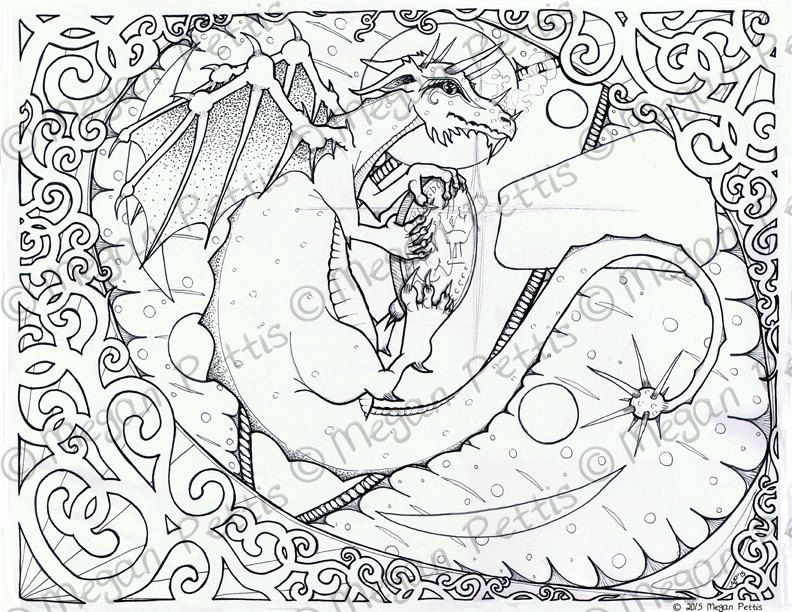 792x612 Dragon Eyes, Intricate Adult Coloring Book Page, Instant Download