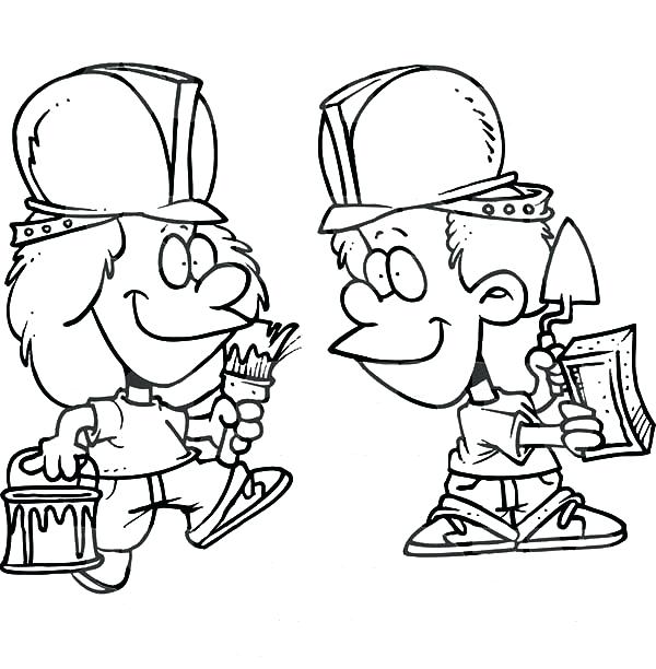 600x612 Construction Worker Coloring Pages Cartoon Of Two Construction