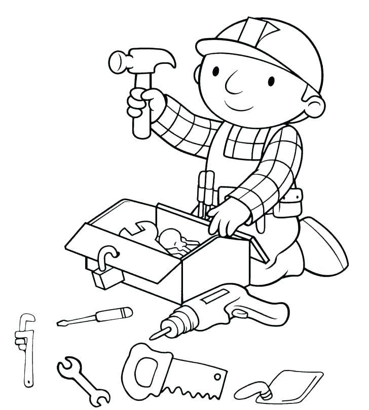 728x809 Construction Tools Coloring Sheets Pages Tool Box Site Preschool