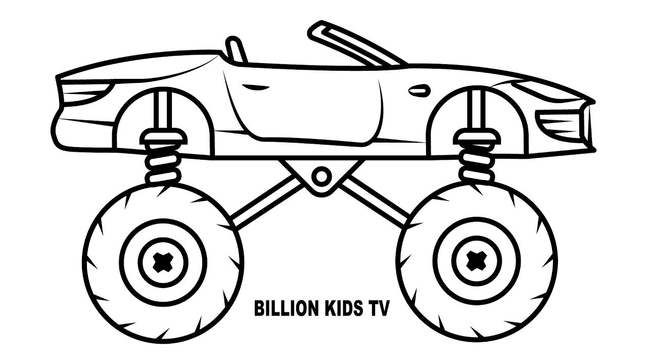 1280x720 Monster Truck Convertible Car Coloring Pages, Colors For Kids