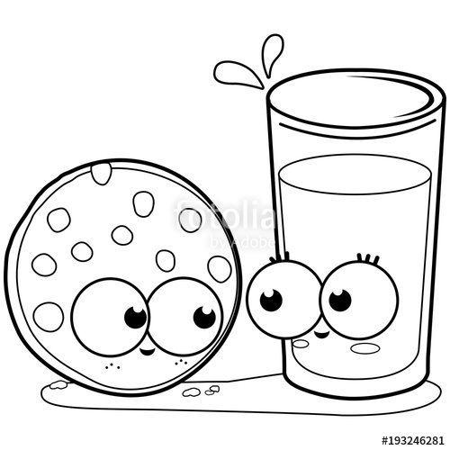 500x500 Milk And Cookie Black And White Coloring Book Page Stock Image