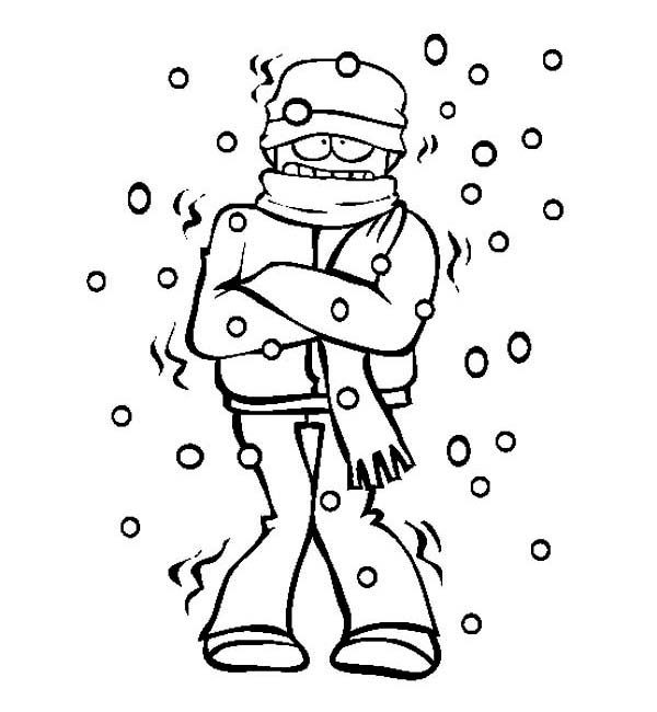 600x650 Freezing Cold Man Shiver On Winter Season Coloring Page