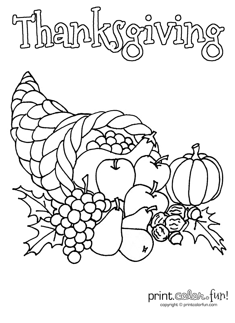 800x1100 Thanksgiving Cornucopia Coloring Page