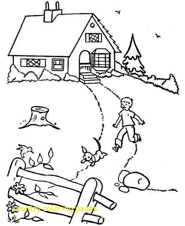 600x734 Country Coloring Pages With Country House In Houses Coloring Page