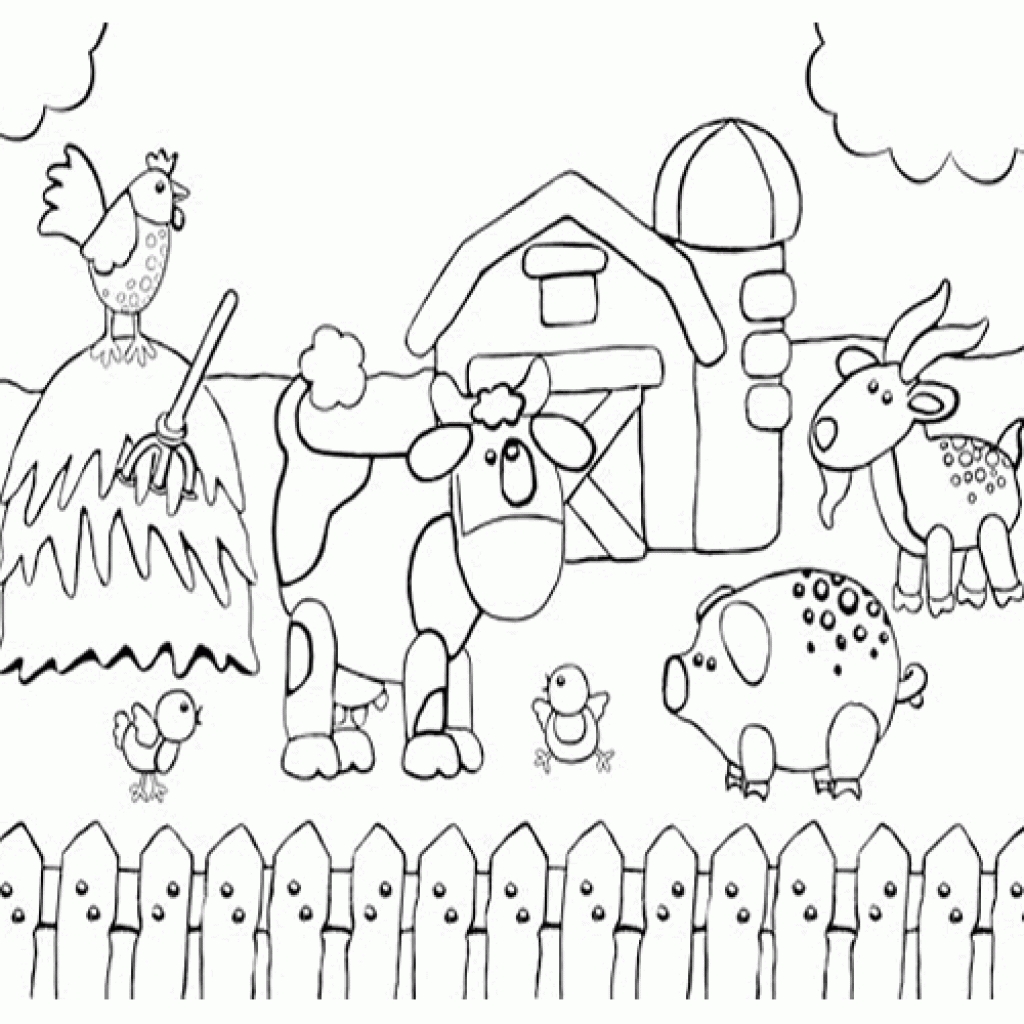 1024x1024 Special Free Farm Scene Coloring Pages Drawing