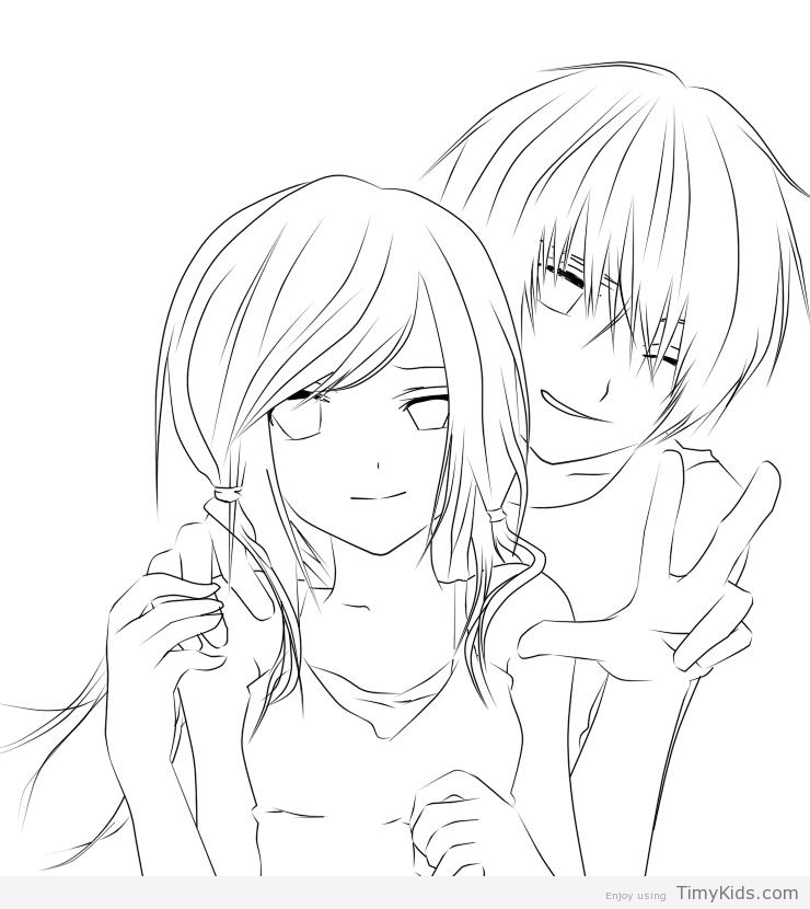 740x830 Cute Anime Couple Coloring Pages
