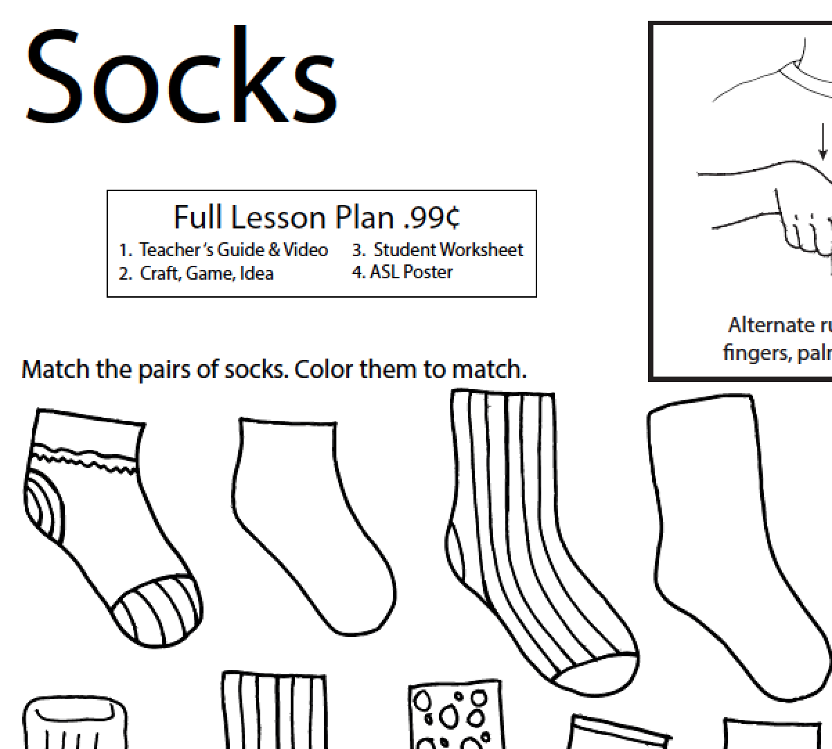 1202x1082 Coloring Sheet Socks Asl Teaching Resources