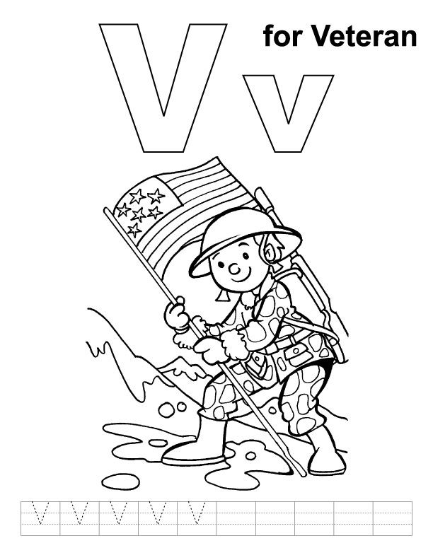612x792 V For Veteran Coloring Page With Handwriting Practice For Gunner