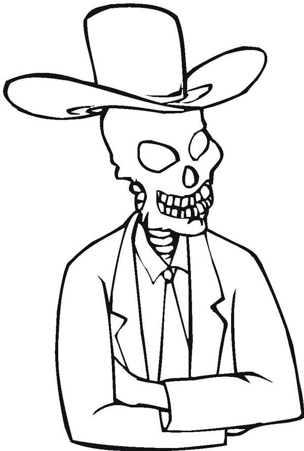 600x890 Skeleton With Cowboy Hat Coloring Page