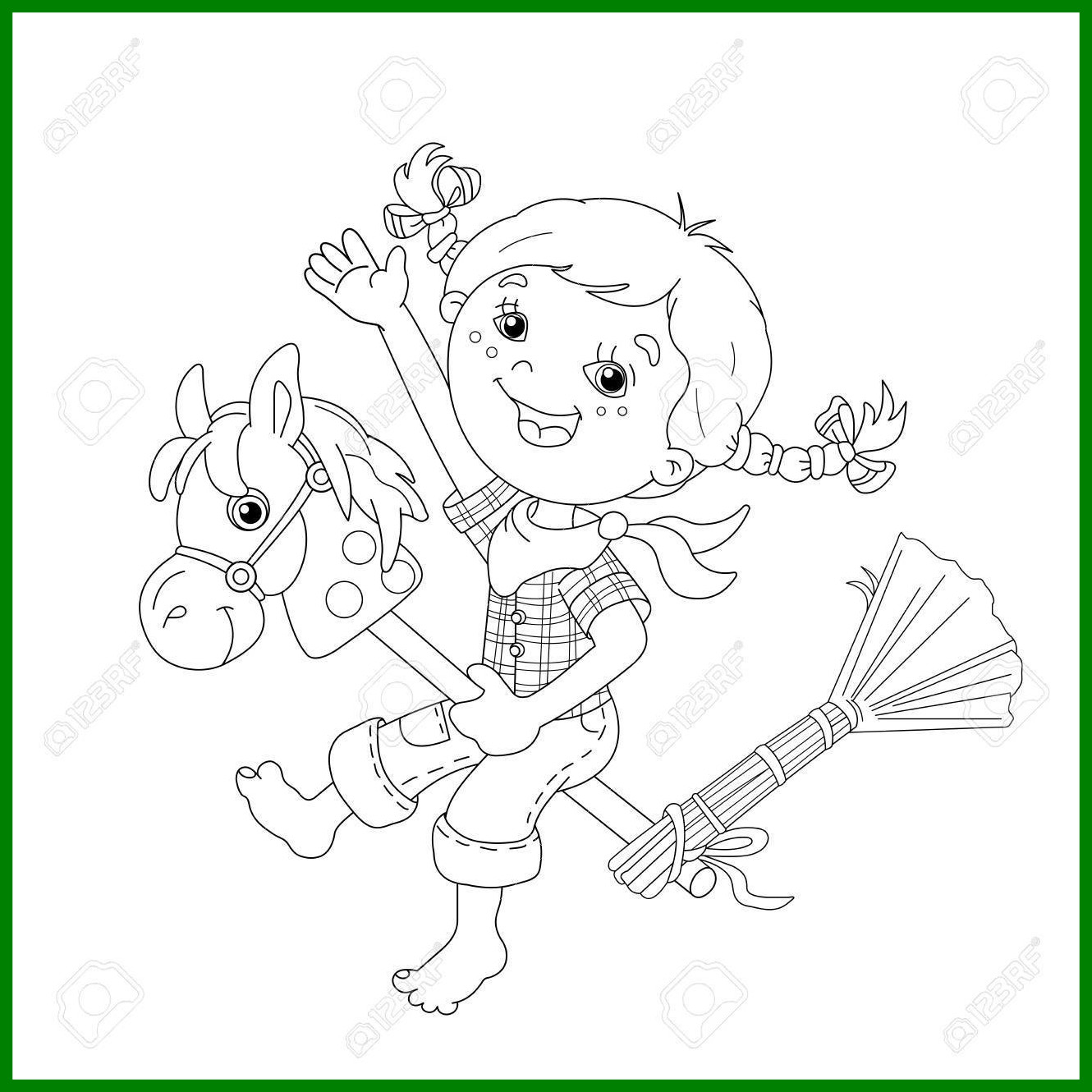 1330x1330 Fascinating Coloring Page Outline Of Cartoon Girl Playing Cowboy
