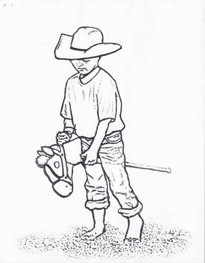 796x1024 Rodeo Coloring Pages Little Cowboy On Stick Horse Color Page