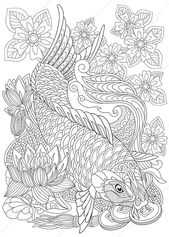 570x798 Realistic Koi Fish Coloring Pages Carp Lucky Wealth Symbol Animal